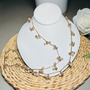 Chaps Dazzling 34” Pavé Crystal, Champagne & Cream Faux Pearl Necklace